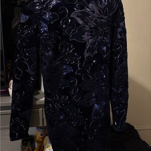 Elegant Long Sleeve Sequin Dress - Navy Blue